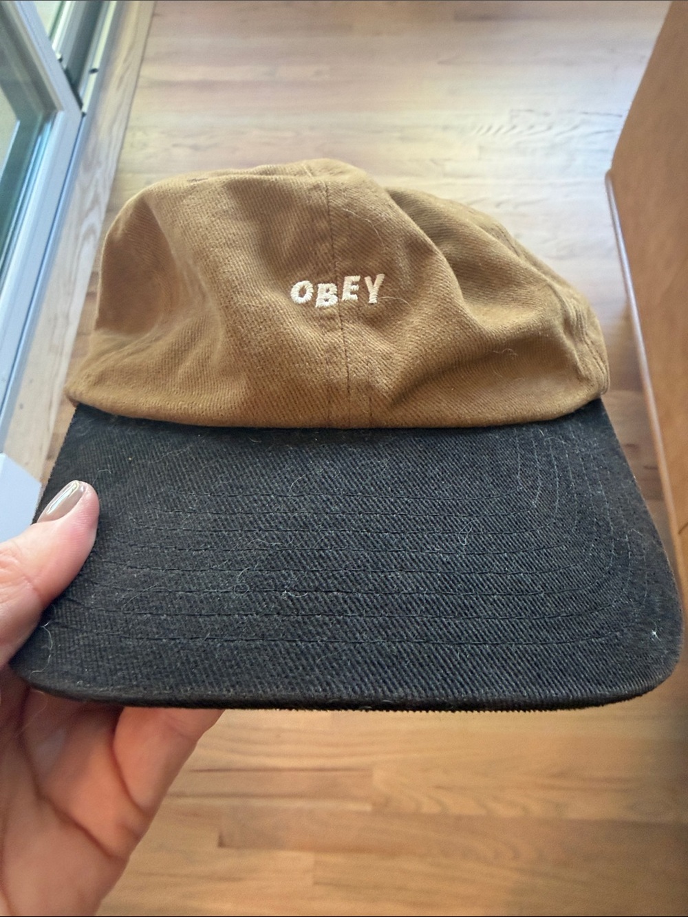 Obey Worldwide Two Tone Brown Black Strapback Baseball Hat Cap